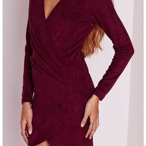 Missguided faux suede long sleeve wrap over dress